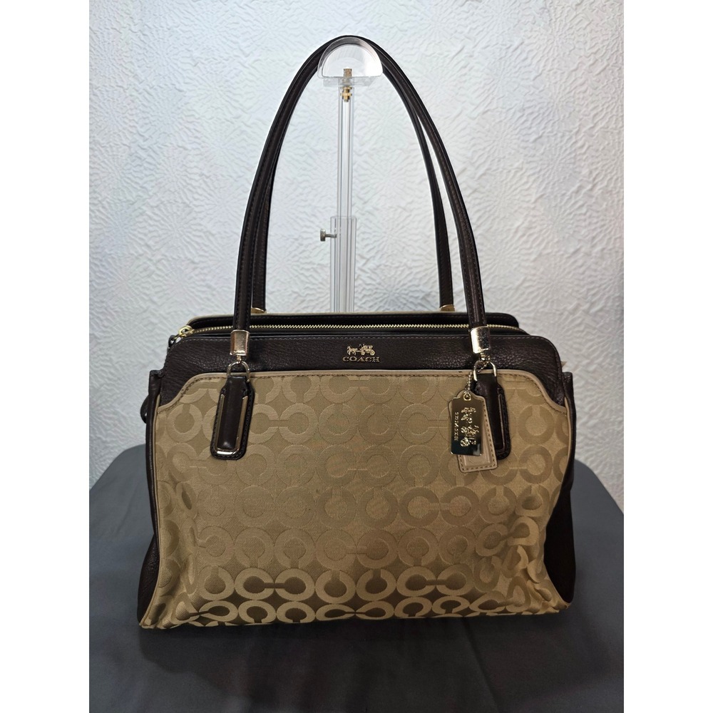 Coach Madison Kimberly Carryall Women Medium Brown Khaki Excellent Signature C